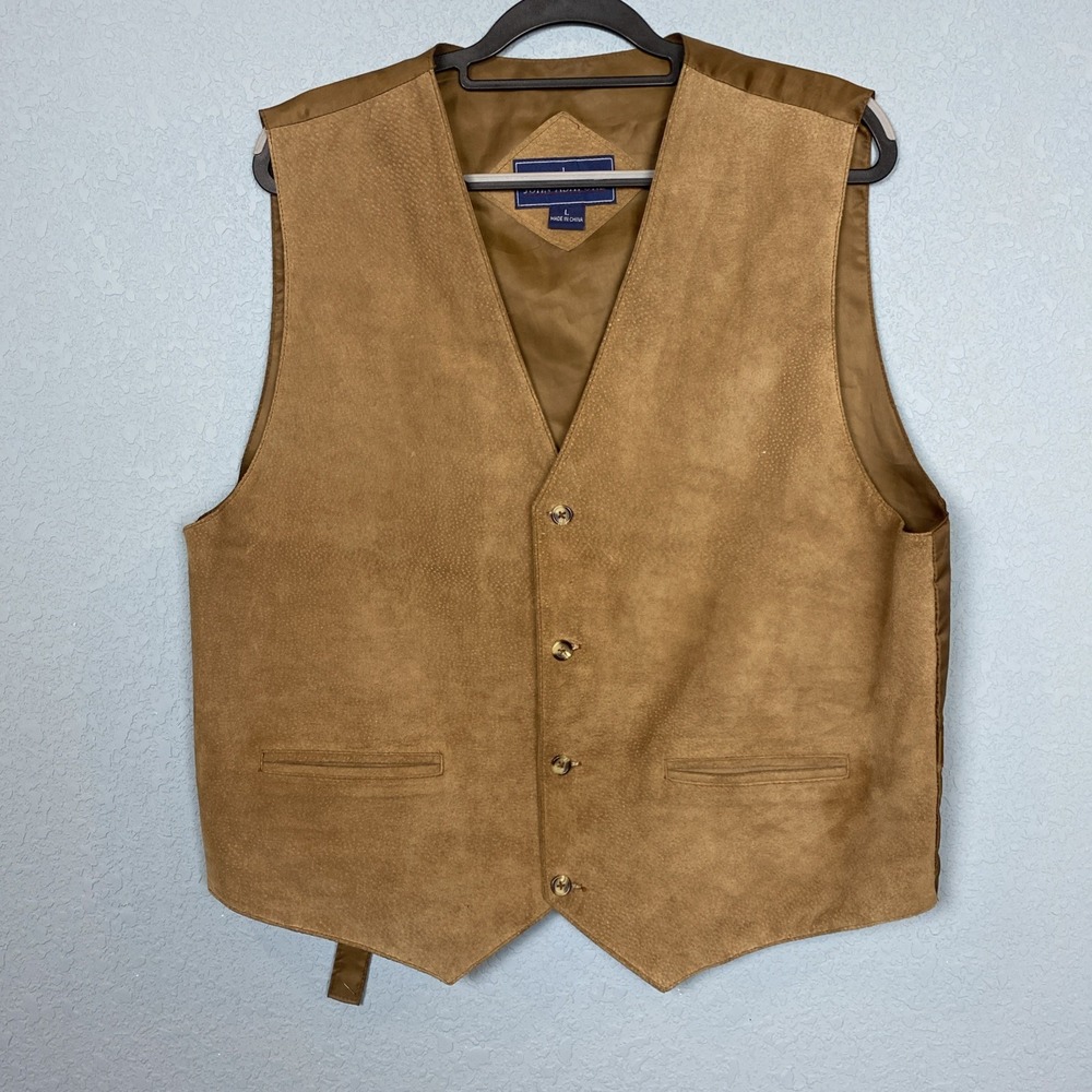 John Ashford Vest‎ Mens Large Brown Vintage Suede Leather Western Cowboy
